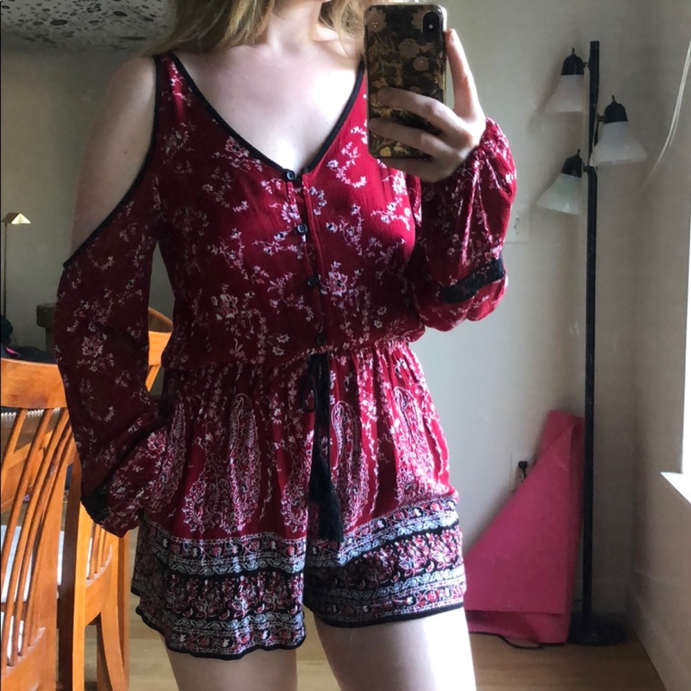 Mossimo • Floral Boho Open Shoulder Rayon Romper - Picture 2 of 11